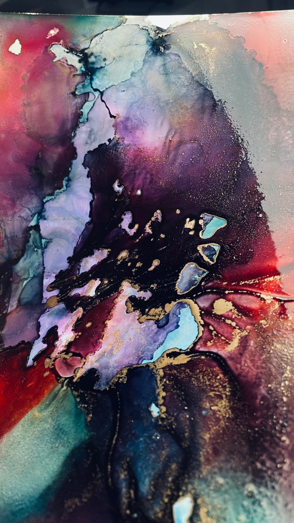 Inner Rhythm - jewel-toned alcohol ink with gold veining