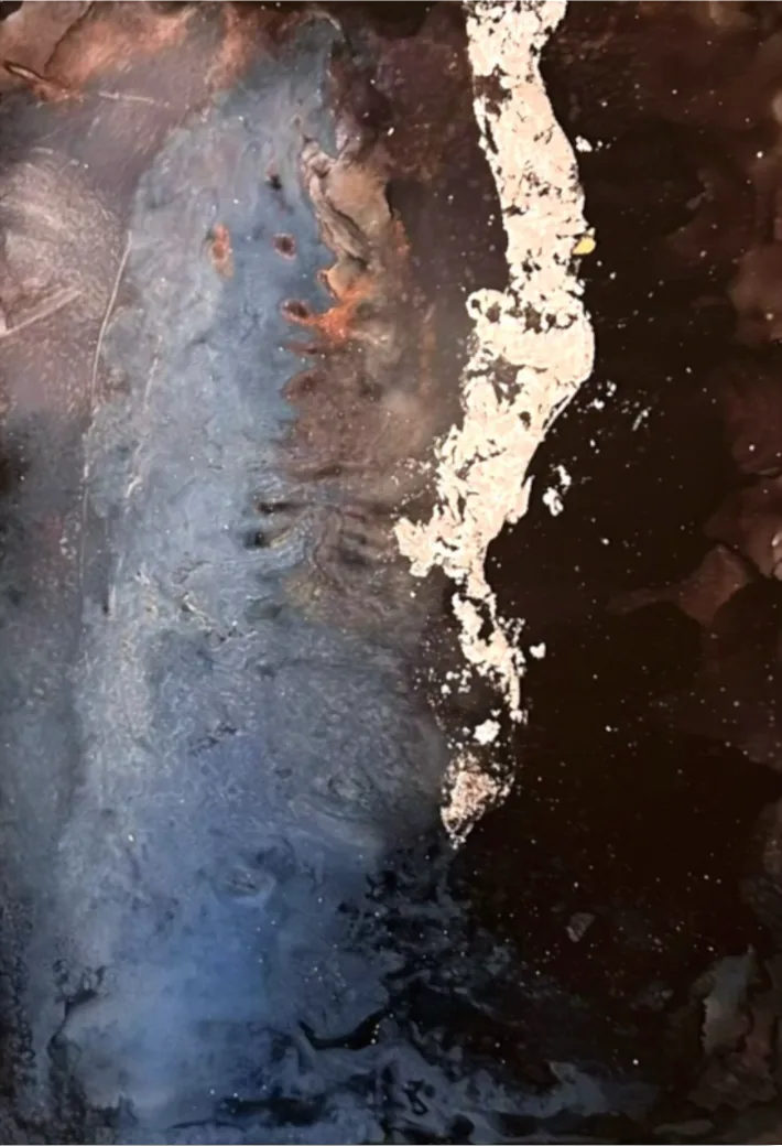 Ice, alcohol ink and gold foil