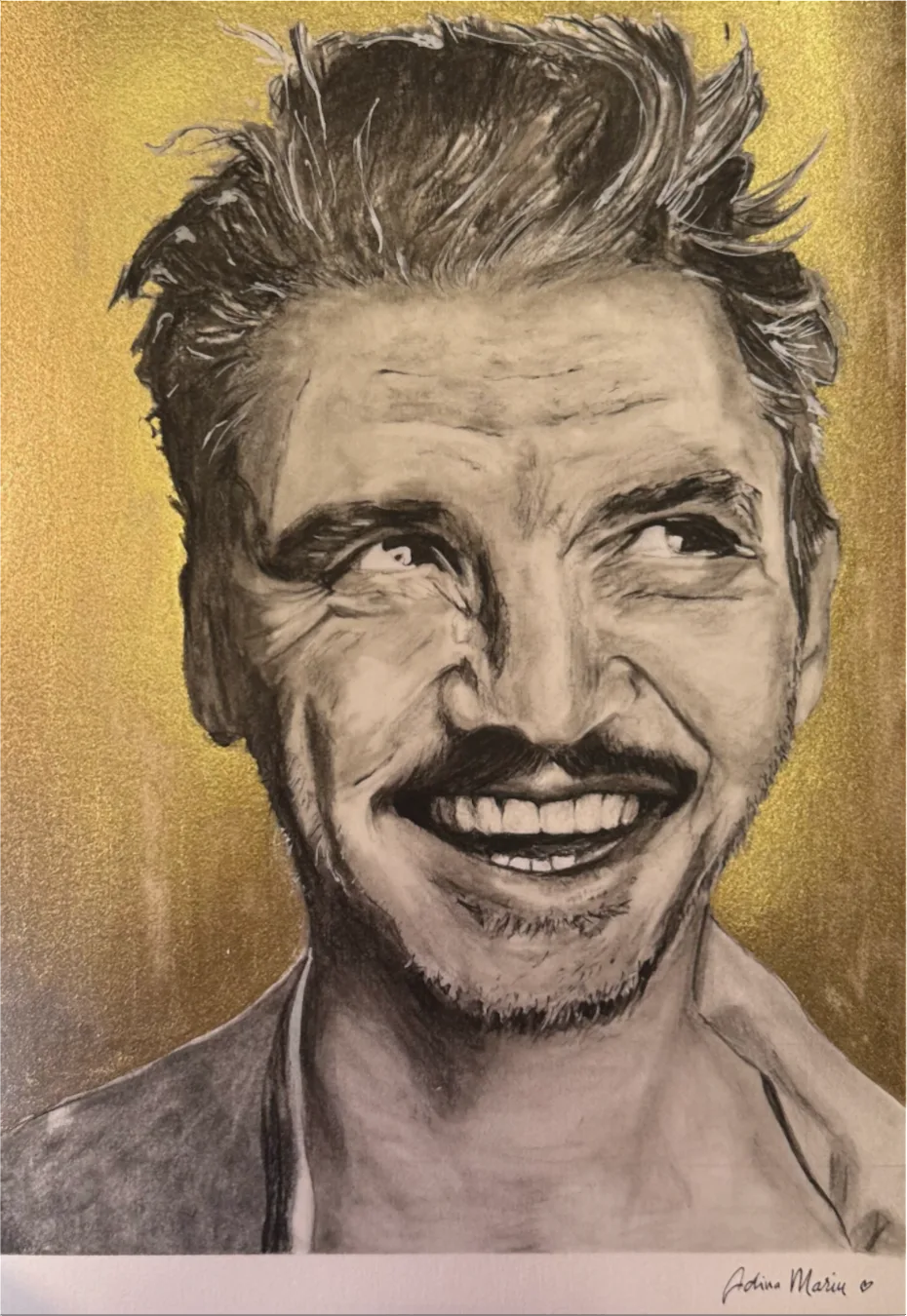 Pedro Pascal portrait, commissioned texture art and gold foil